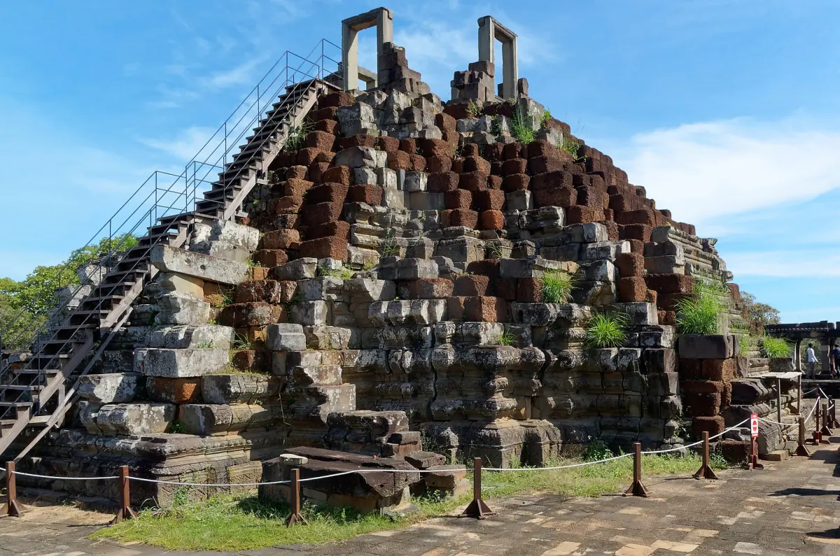 Stepped stone pyramid of the Baphuon with a wooden stairway