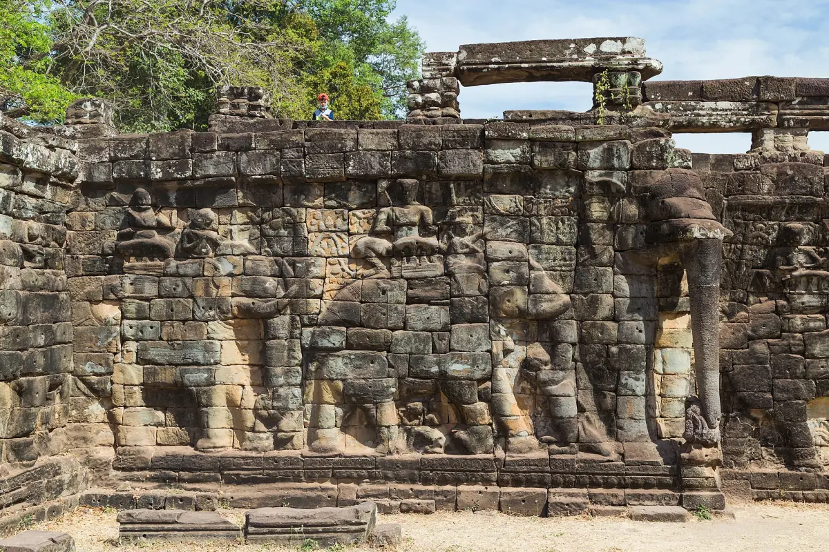 Row of elephant reliefs along the terrace wall