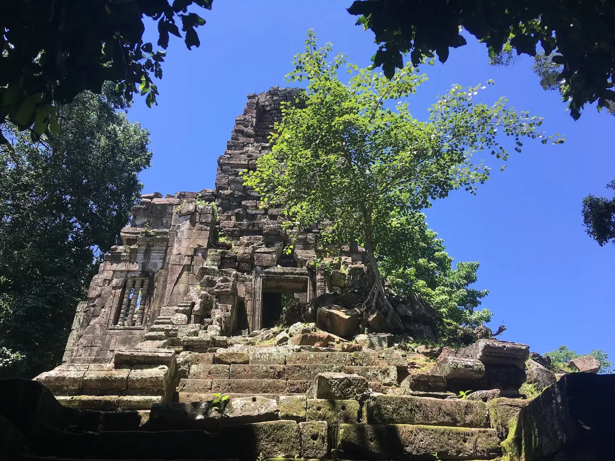 Preah Palilay ruin with a tree growing from the stonework